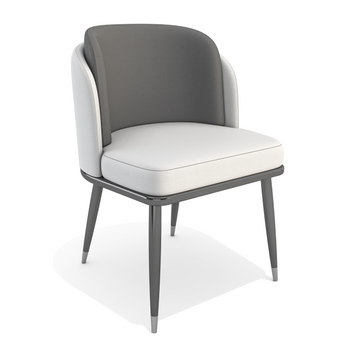 White Ariane Dining Chair with grey backrest, white upholstered seat, and dark metal legs
