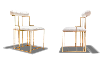 REIMS CHAIR modern gold-framed chairs with white fluffy cushions for stylish seating