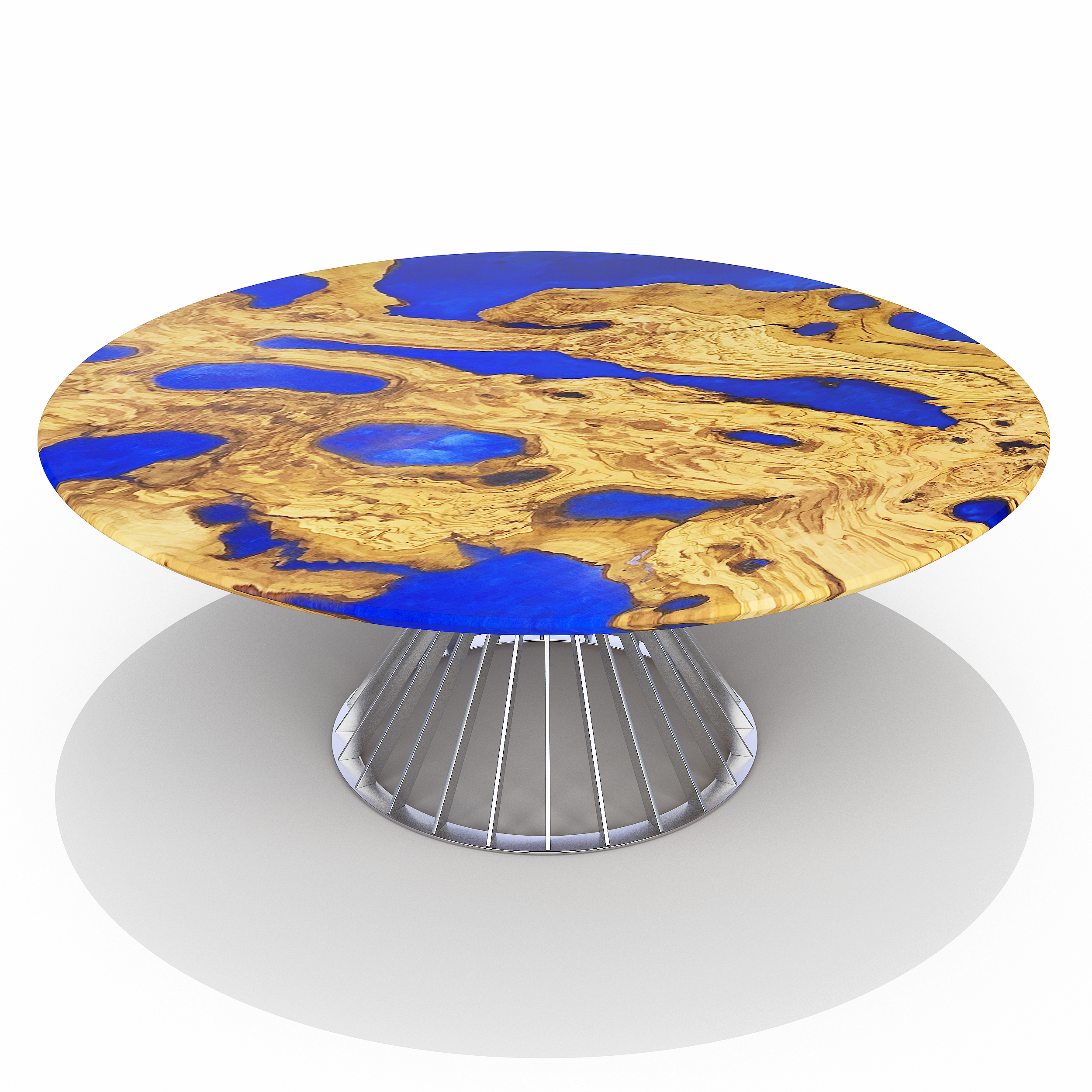 Amiata Olive Wood Pearl Blue Round Dining Table