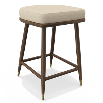 ariane walnut wood counter stool, unique counter stool, stylish counter stool, walnut wood counter stool, fabric counter stool, beige counter stool, polished brass counter stool, comfortable counter stool