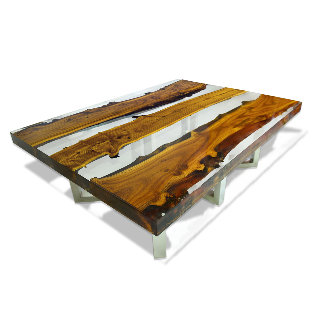 attis silverberry wood coffee table, silverberry wood coffee table, resin coffee table, cornered rectangular coffee table, ghost white coffee table, stainless steel coffee table, chrome coffee table, modern coffee table, sleek coffee table