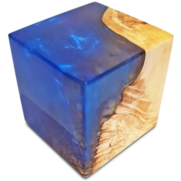 blue decorative cube, resin art, resin cube, blue resin, pearlescent resin, modern resin art, contemporary resin art