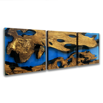 blue phaetusa olive wood wall art, modern wall art, contemporary wall art, cobalt blue resin wall art, olive wood wall art, eased edge wall art, cornered rectangular wall art, blue phaetusa, olive wood, resin, cobalt blue, eased edge, cornered rectangular