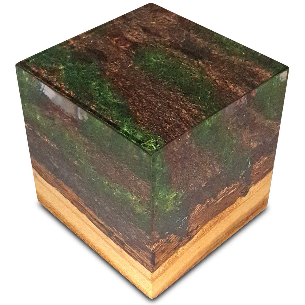 forest decorative cube, wood resin cube, transparent resin cube, glossy resin cube, forest scene, nature art, home decor