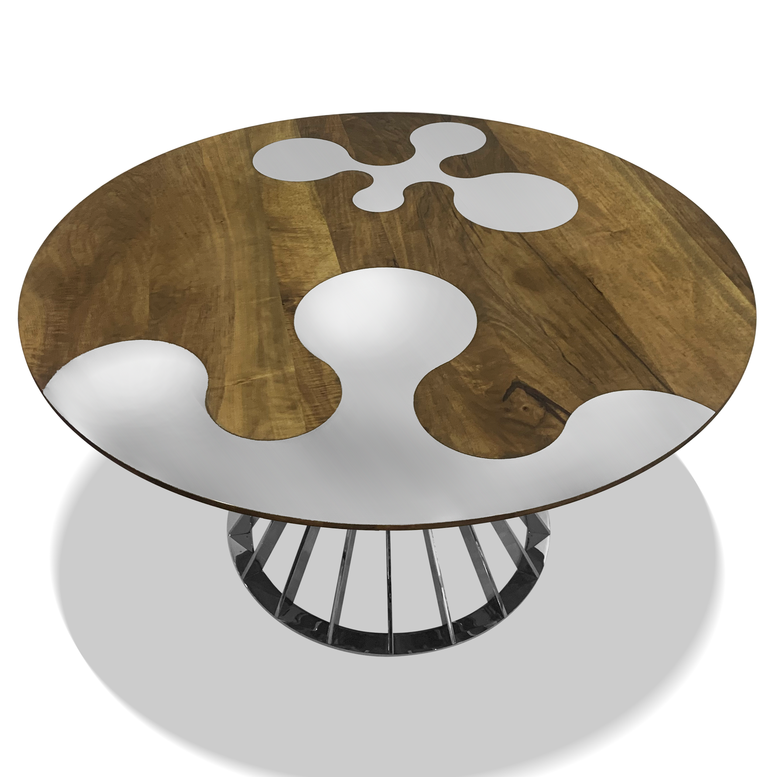 Amiata Stainless Steel & Walnut Round Dining Table