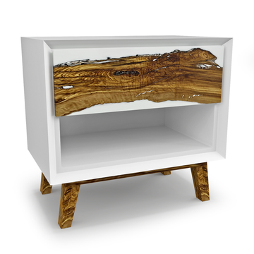 lampetia olive wood white night stand, olive wood night stand, ghost white resin night stand, white lacquered night stand, natural olive wood night stand, luxury night stand, modern night stand, contemporary night stand