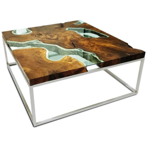 Mnestra Walnut Wood Square Coffee Table