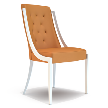 orange volari dining chair, modern dining chair, elegant dining chair, wood dining chair, fabric dining chair, white lacquered dining chair, walnut wood dining chair
