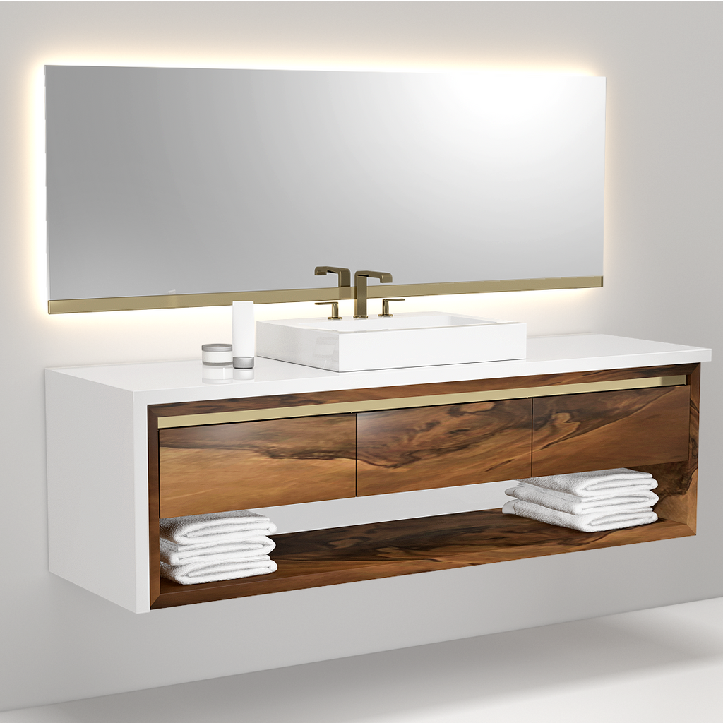 victoria walnut vanity, walnut vanity, bathroom vanity, vanity with storage, bronze vanity, stainless steel vanity