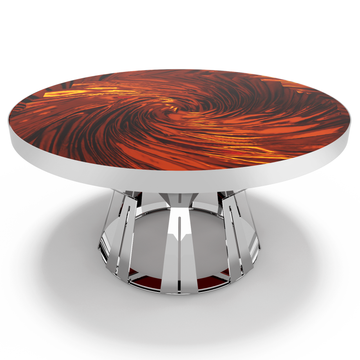 vortex coffee table, glass coffee table, modern coffee table, living room coffee table, chrome coffee table, pearl orange coffee table
