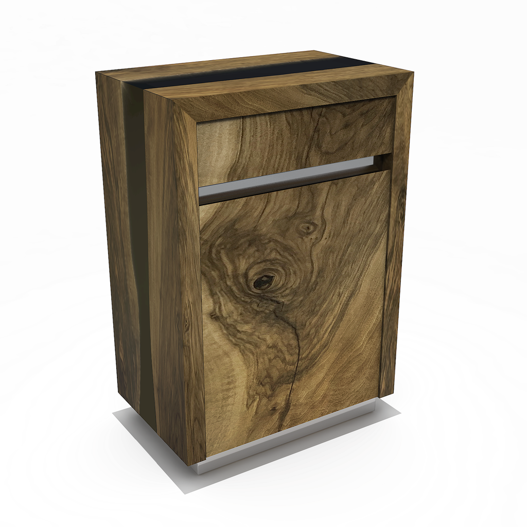waterfall walnut wood cabinet, walnut wood cabinet, resin cabinet, modern cabinet, storage cabinet, battleship gray cabinet, chrome cabinet